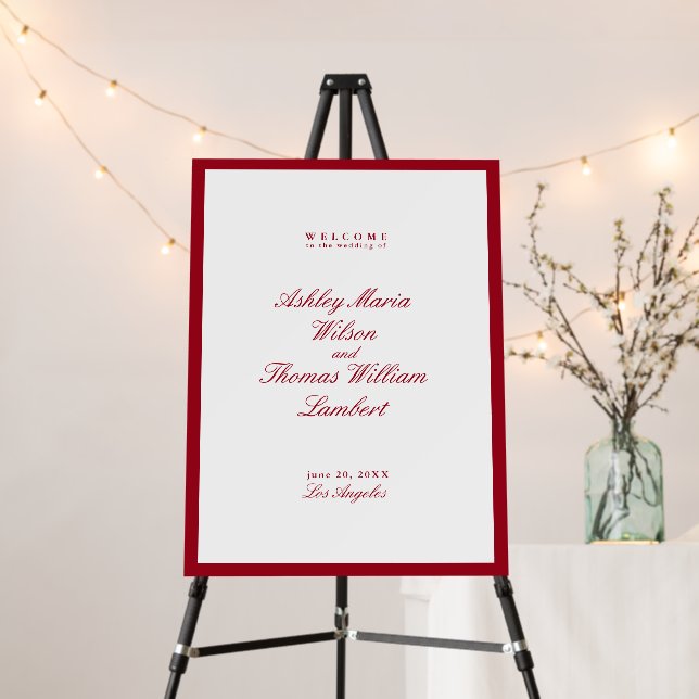 Modern Calligraphy Red Wedding Welcome Sign (In Situ (Stand))