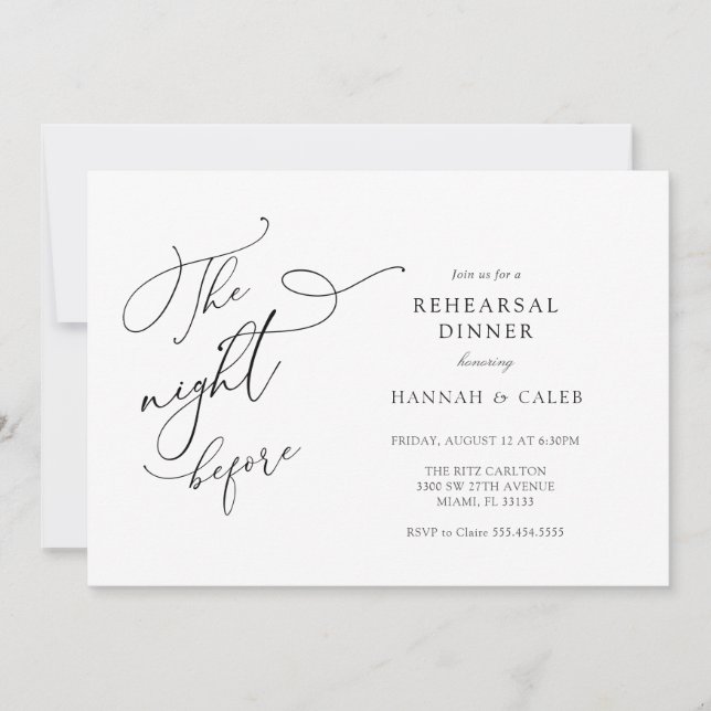 Modern Calligraphy Rehearsal Dinner Invitation (Front)