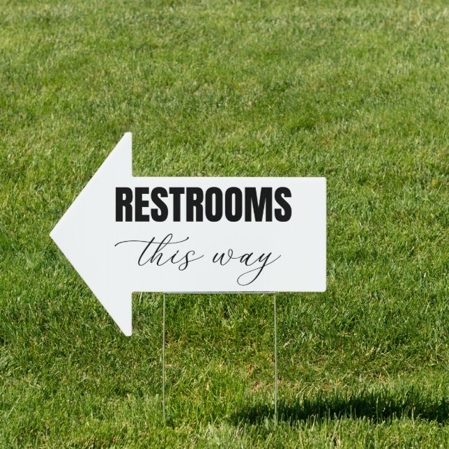Modern Calligraphy Restrooms This Way Wedding Sign (Insitu)