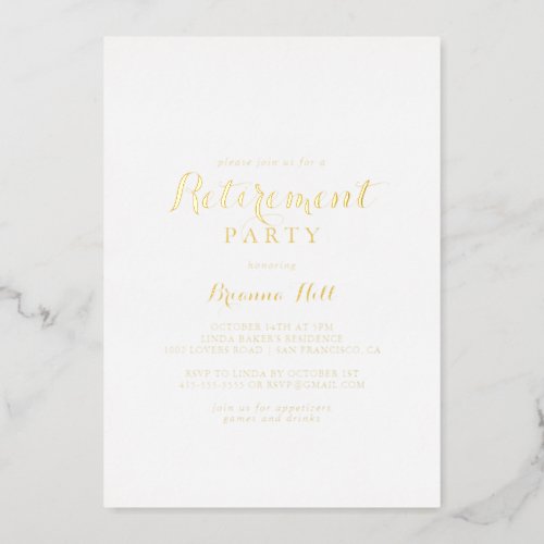 Modern Calligraphy Retirement Party Gold  Foil Invitation