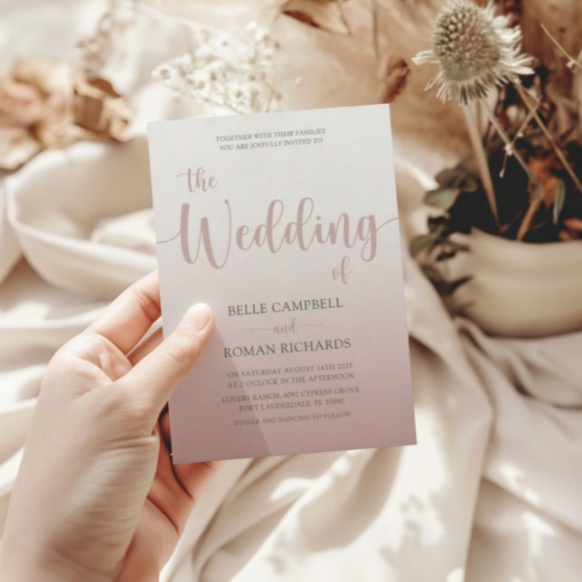  Modern Calligraphy Rose Gold Wedding Invitation (Creator Uploaded)