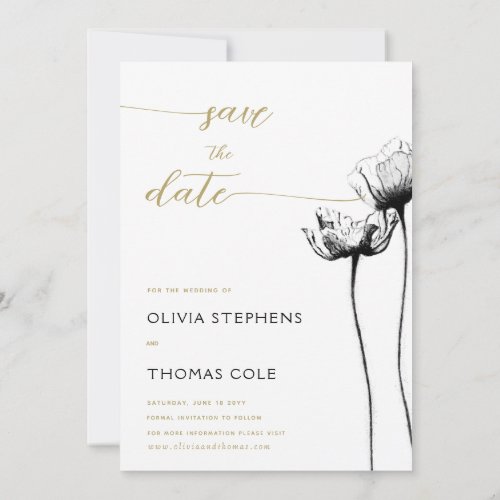Modern Calligraphy Rustic Floral Drawing Wedding Save The Date