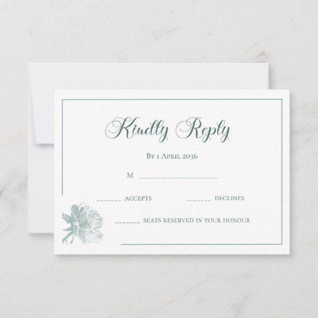 Modern Calligraphy Sage Green Floral Wedding RSVP  Note Card (Front)