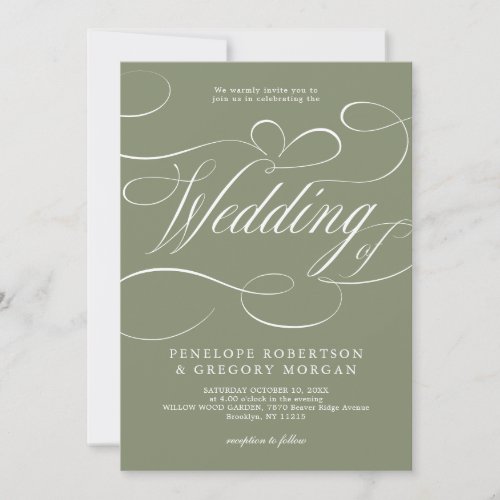 Modern calligraphy Sage Green QR code wedding Invitation