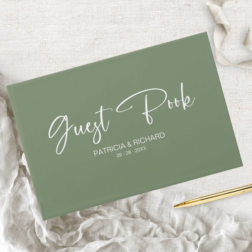 Modern Calligraphy Sage Green Wedding Guest Book