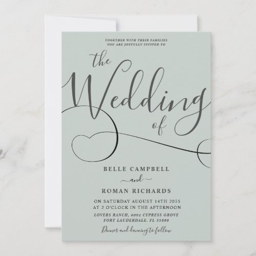 Modern Calligraphy Sage Green Wedding Invitation