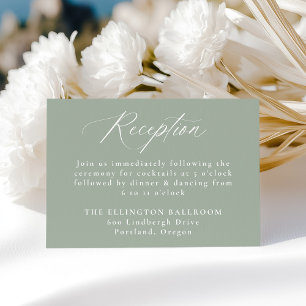 Modern Calligraphy Sage Green Wedding Reception Enclosure Card