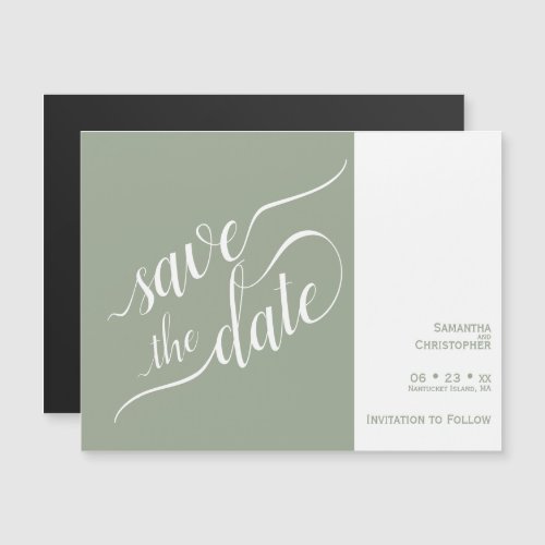 Modern Calligraphy Sage Wedding Save the Date Magnetic Invitation