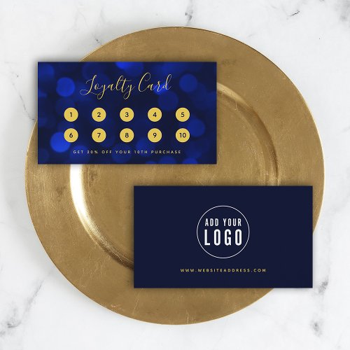 Modern Calligraphy Sapphire Blue Bokeh Lights Loyalty Card