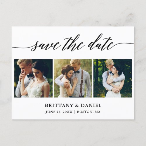 Modern Calligraphy Save The Date 3 Photo Announcement Postcard