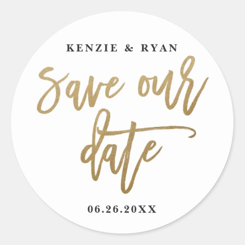 Modern Calligraphy Save the Date Classic Round Sticker