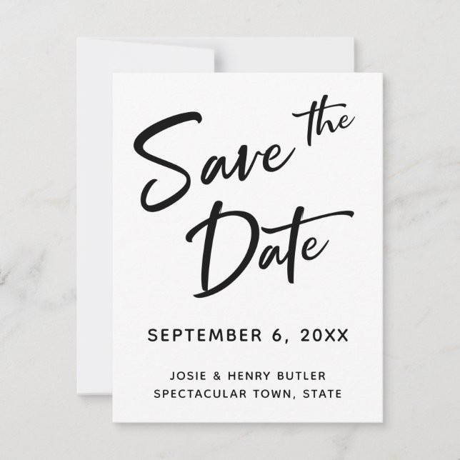 Modern Calligraphy Save the Date Gold Stripe Back (Front)