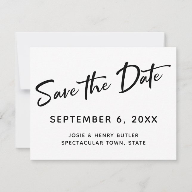 Modern Calligraphy Save the Date Gold Striped Back (Front)