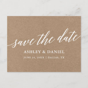 Modern Calligraphy Save The Date Kraft Postcard