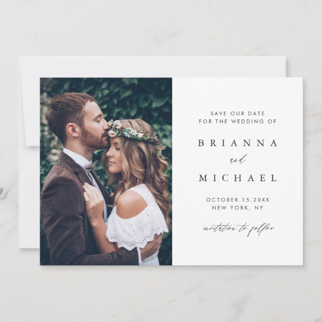 Modern Calligraphy Save the Date Photo Card (Front)