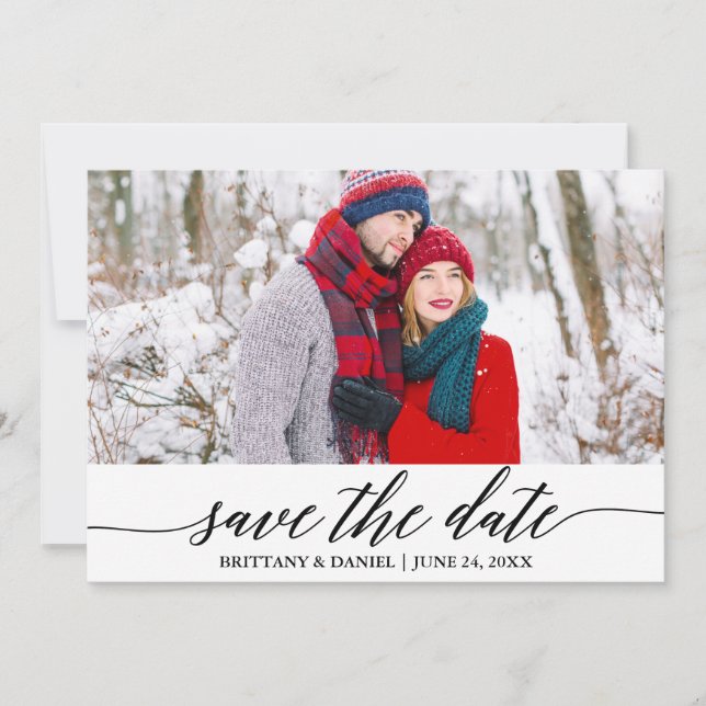 Modern Calligraphy Save The Date Photo Card (Front)
