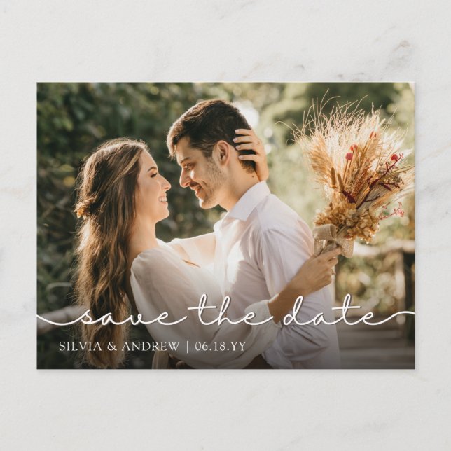 Modern Calligraphy Save the Date Photo Postcard (Front)