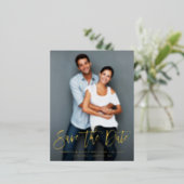 Modern Calligraphy Save the Date Vertical Photo Foil Invitation Postcard (Standing Front)