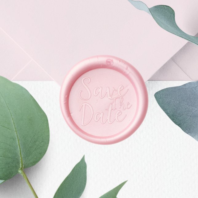 Modern Calligraphy Save The Date   Wax Seal Stamp (In-Context, On Save the Date Card Envelope)