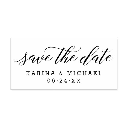Modern Calligraphy Save the Date Wedding Monogram Rubber Stamp