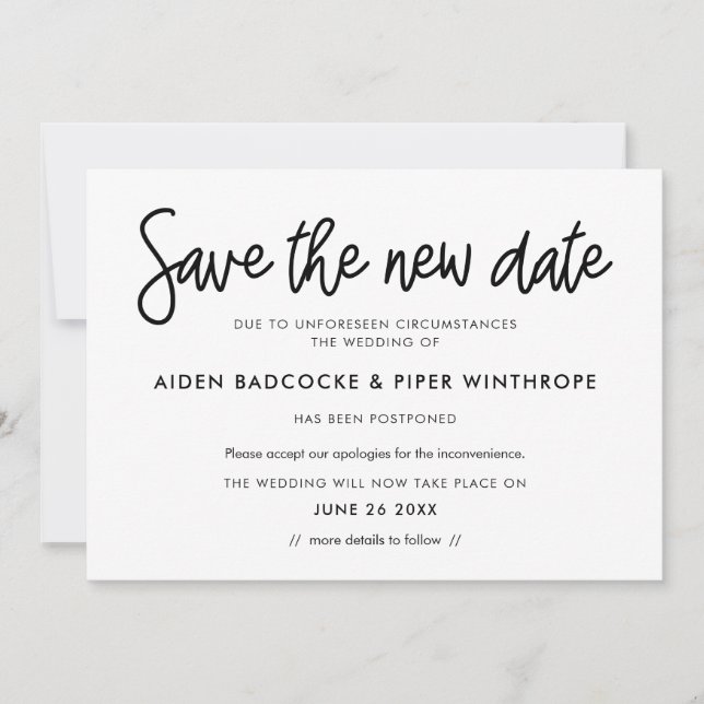 Modern calligraphy Save the new date announcement (Front)
