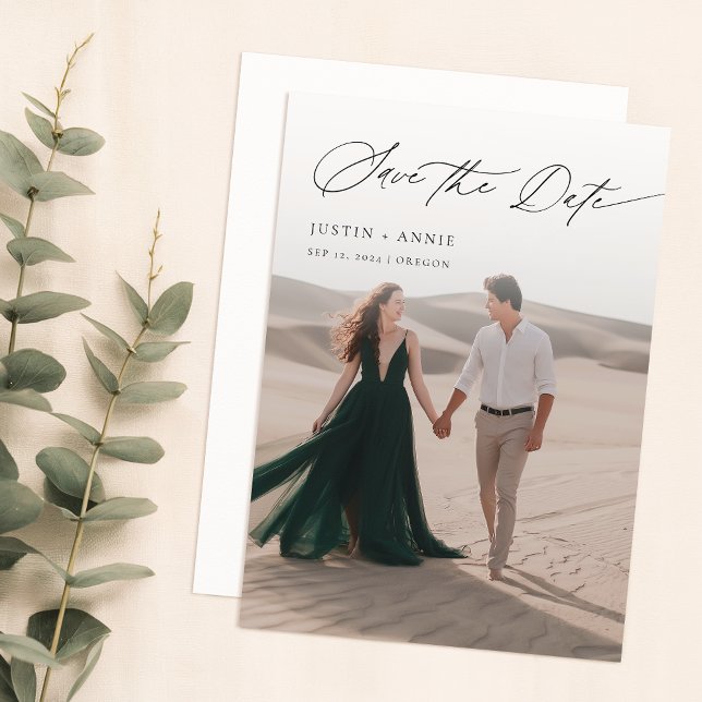 Modern Calligraphy Script 2 Photo Save The Date Invitation (Creator Uploaded)