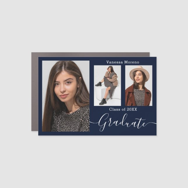 Modern Calligraphy Script 3 Photo Blue Grad Magnet (Front)