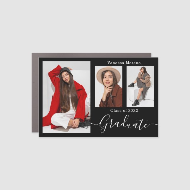 Modern Calligraphy Script 3 Photo BxW Grad Magnet (Front)