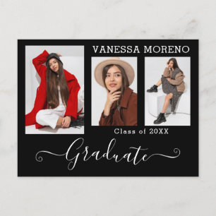 Modern Calligraphy Script 3 Photo BxW Graduation Postcard