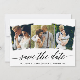 Modern Calligraphy Script 3 Photo Collage Save The Date