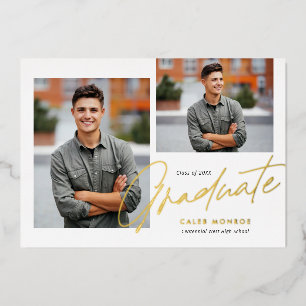 Modern Calligraphy Script 3 Photo Graduation  Foil Invitation