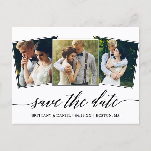 Modern Calligraphy Script 3 Photo Save the Date Postcard