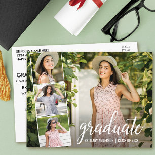 Modern Calligraphy Script 4 Photo Graduation Party Postcard