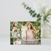 Modern Calligraphy Script 4 Photo Graduation Party Postcard (Standing Front)