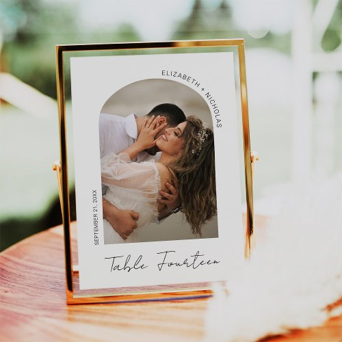 Modern Calligraphy Script Arch Frame Photo Wedding Table Number