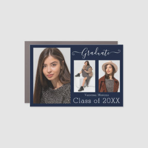 Modern Calligraphy Script Blue 3 Photo Grad Magnet