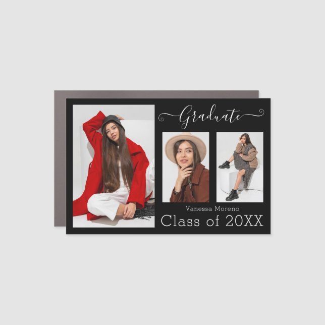 Modern Calligraphy Script BxW 3 Photo Grad Magnet (Front)