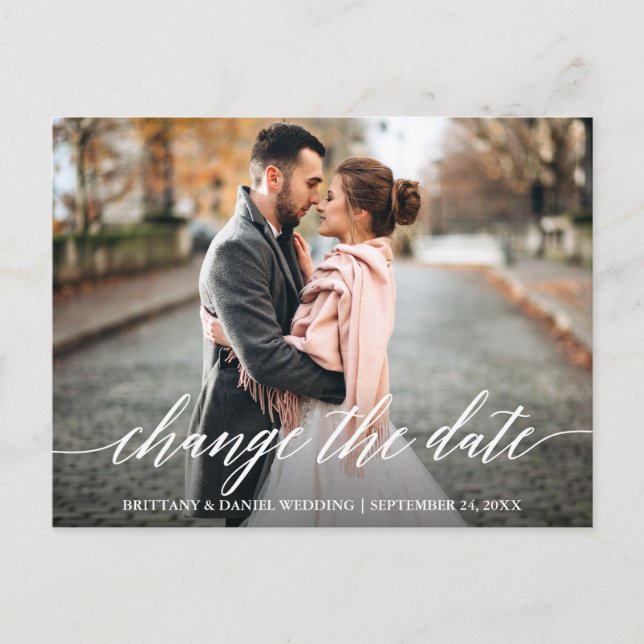 Modern Calligraphy Script Change The Date New Date Postcard (Front)