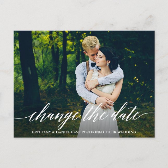 Modern Calligraphy Script Change The Date Photo Postcard (Front)