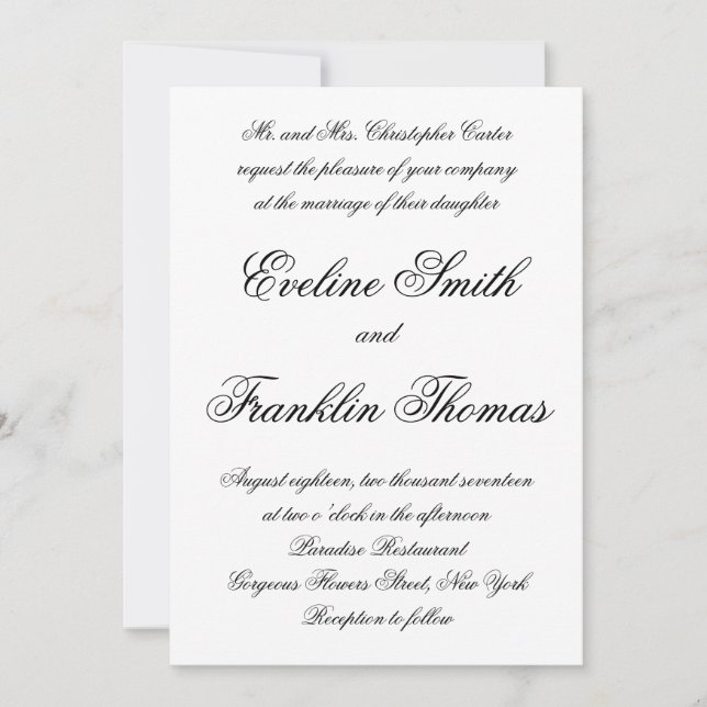 Modern calligraphy script chic simple wedding invitation (Front)
