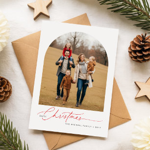 Modern Calligraphy Script Christmas Family Photo Holiday Postcard
