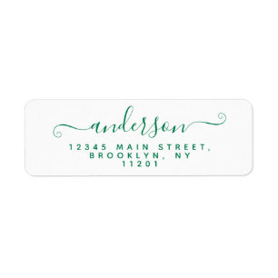 Modern Calligraphy Script Classic Green Last Name Label