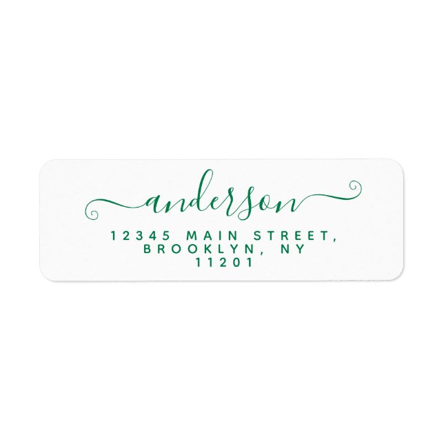 Modern Calligraphy Script Classic Green Last Name Label (Front)