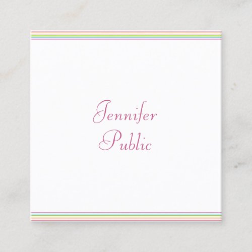 Modern Calligraphy Script Colorful Striped Trendy Square Business Card