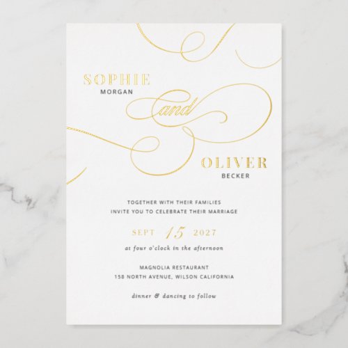 Modern Calligraphy Script Elegant Wedding Gold Foil Invitation