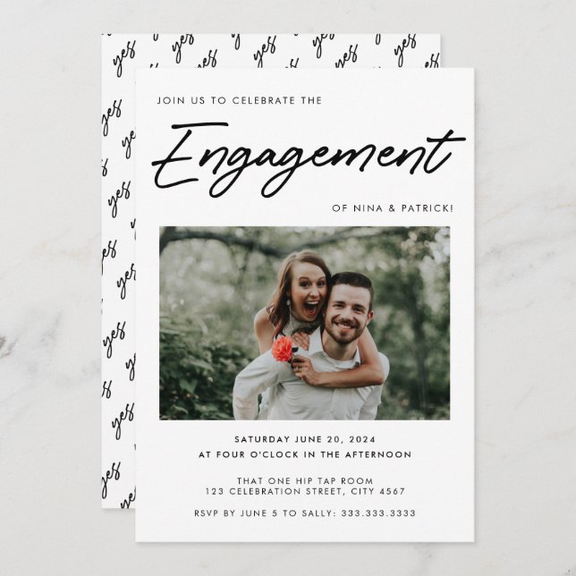 Modern Calligraphy Script Engagement Party Invitation (Front/Back)
