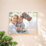 Modern Calligraphy Script Family Photo Canvas Print<br><div class="desc">Modern family name on white calligraphy script and your photo.</div>