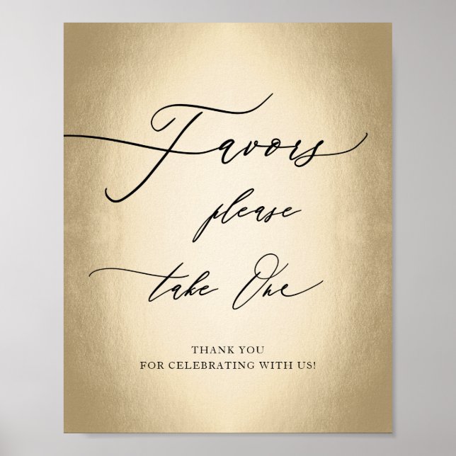 Modern Calligraphy Script Gold Favors Wedding Sign (Front)