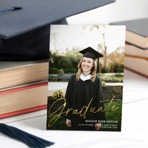 Modern Calligraphy Script Gold Graduation Photo Announcement