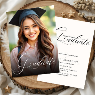 Modern Calligraphy Script Graduation Party Photo Invitation